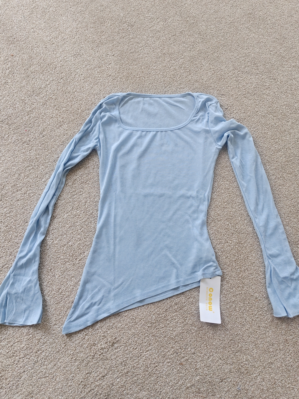 Asymmetric Light Blue Long-Sleeve Crop Top